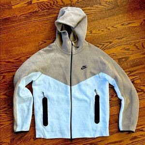 Nike Tech Beige and White Full-Zip Hoodie